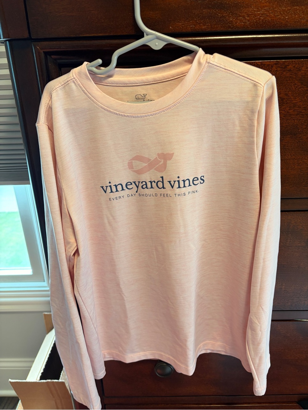 Vineyard Vines Light Pink Performance Tee with Whale Ribbon Logo